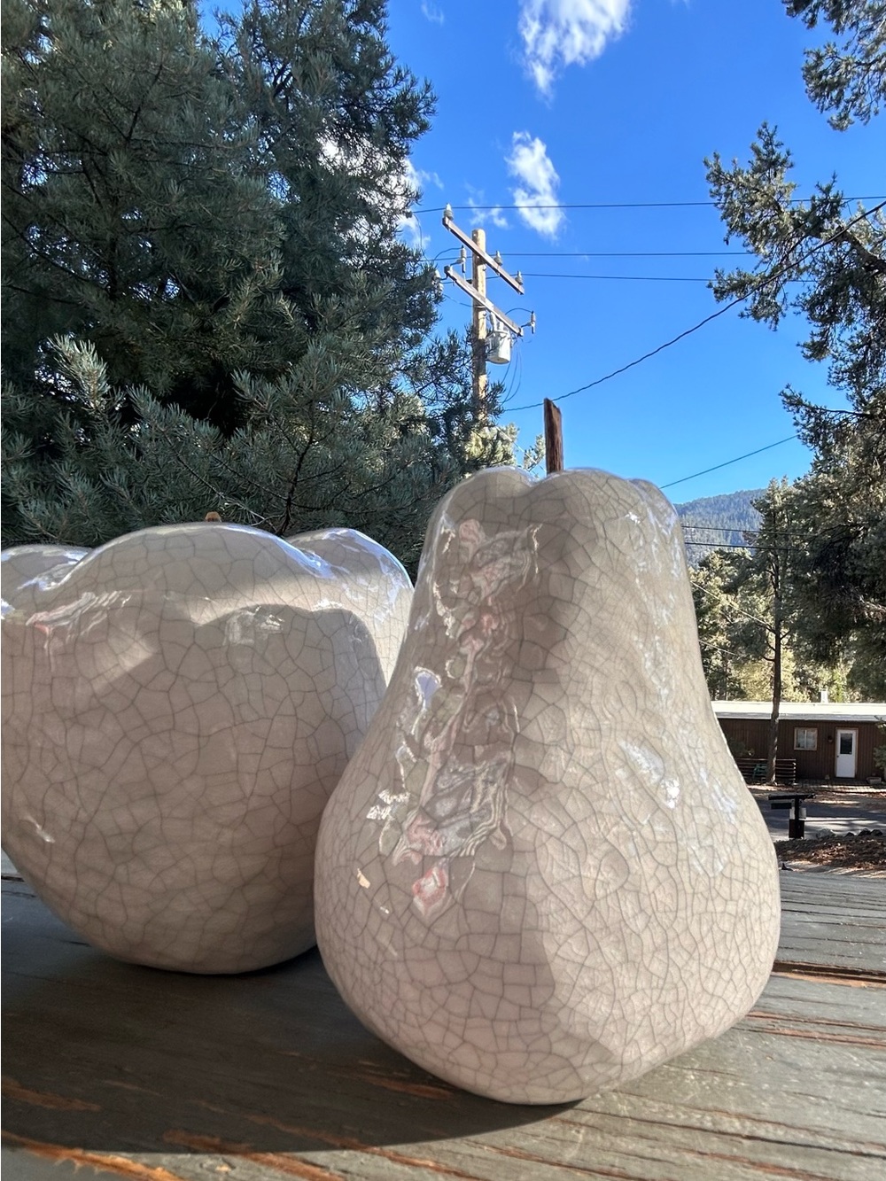 White crackle, ceramic glaze, apple, and pair decor